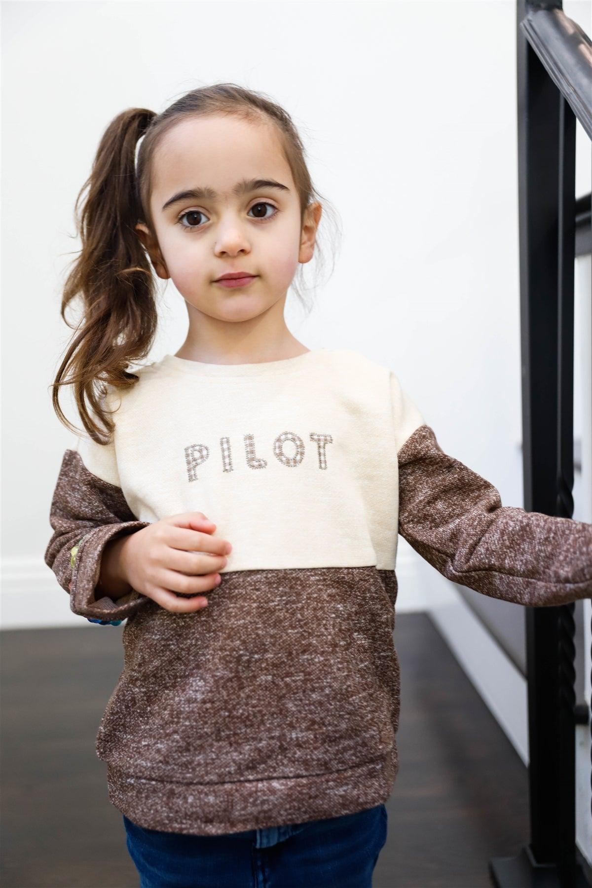 Toddler Girls Oatmeal Colorblock "Pilot" Plaid Emroidered Detail Sweater /1-2-2-1 - Tasha Apparel Wholesale