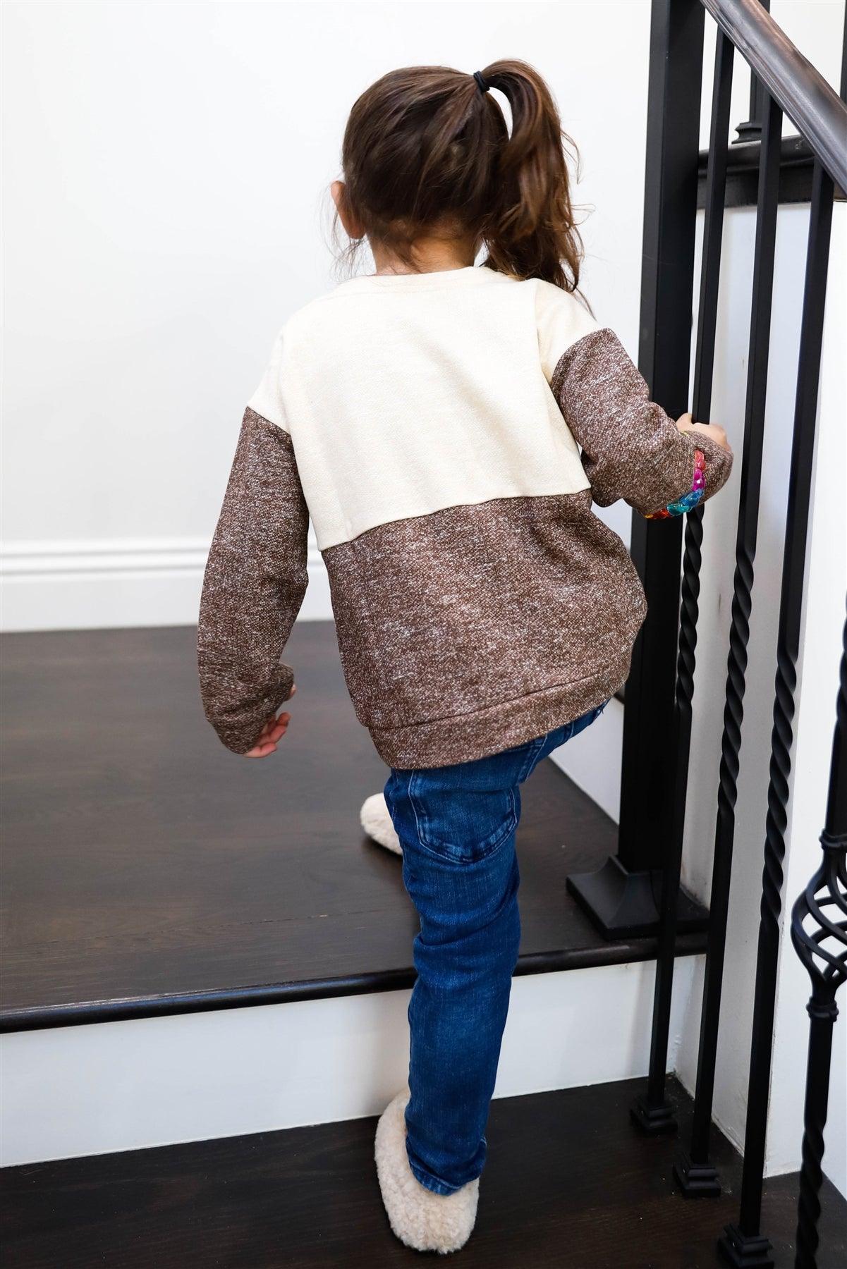 Toddler Girls Oatmeal Colorblock "Pilot" Plaid Emroidered Detail Sweater /1-2-2-1 - Tasha Apparel Wholesale