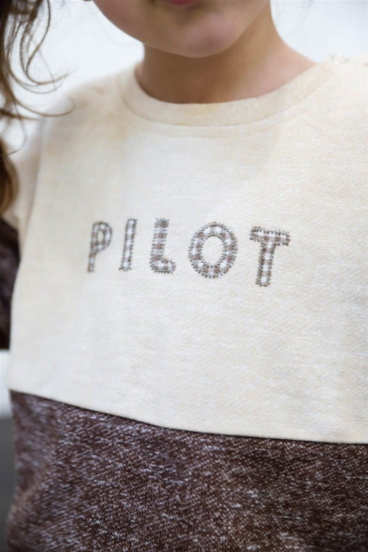 Toddler Girls Oatmeal Colorblock "Pilot" Plaid Emroidered Detail Sweater /1-4-1 - Tasha Apparel Wholesale