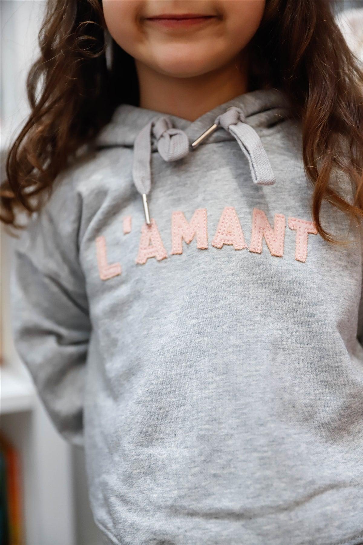 Toddler Girls Heather Grey Contrast "L'amant" Print Hooded Sweater /1-2-2-1