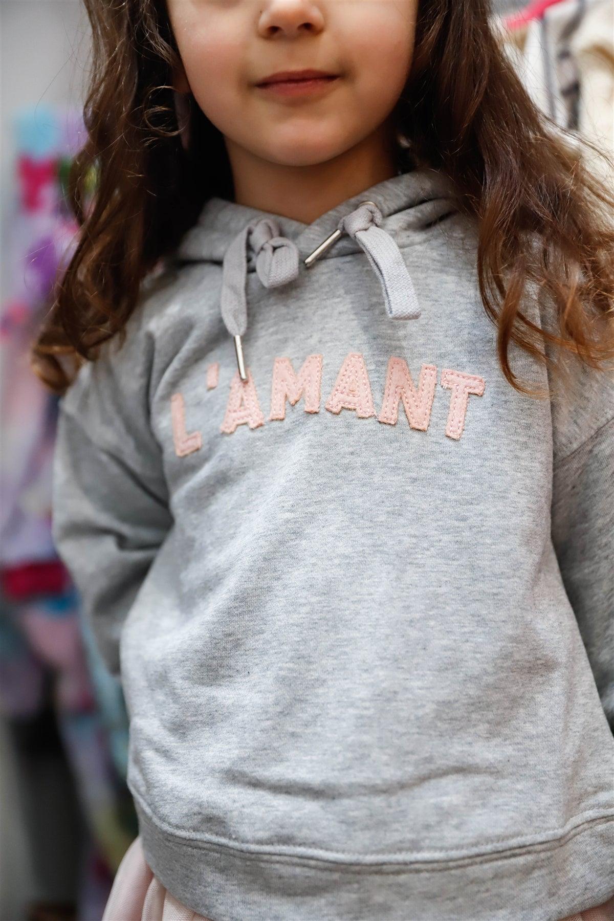 Toddler Girls Heather Grey Contrast "L'amant" Print Hooded Sweater /1-3-2