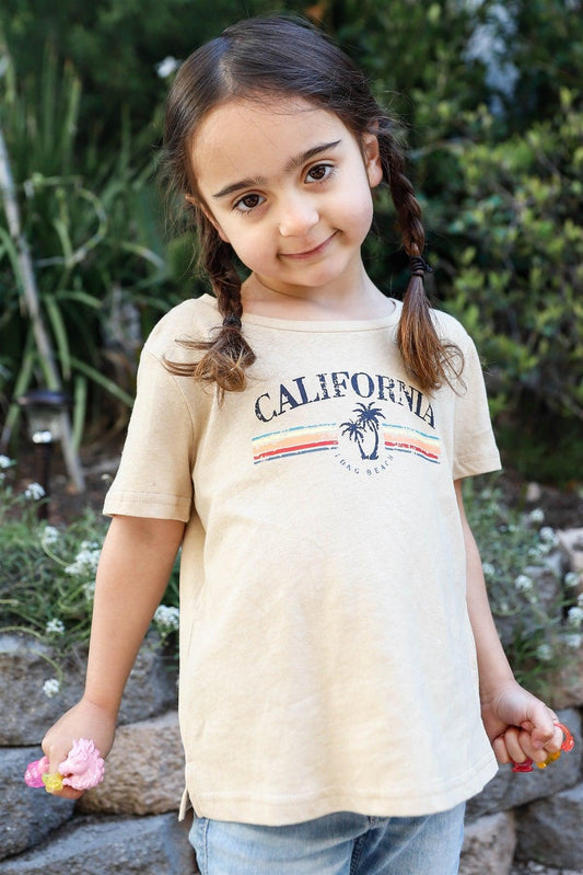 Little Girls Ivory "California" Print Short Sleeve Top - Tasha Apparel Wholesale