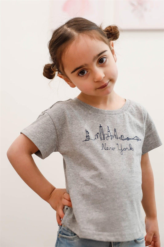 Little Girls Heather Grey "New York" Short Sleeve Top - Tasha Apparel Wholesale