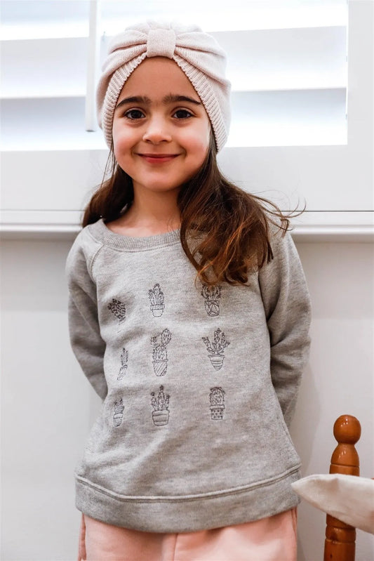 Toddler Girls Grey Cactus Embroidery Long Sleeve Sweater /1-2-2-1 - Tasha Apparel Wholesale