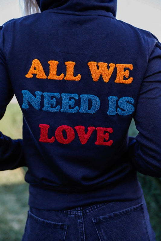 "All We Need Is Love" Zip-Up Hooded Sweatshirt - Tasha Apparel Wholesale