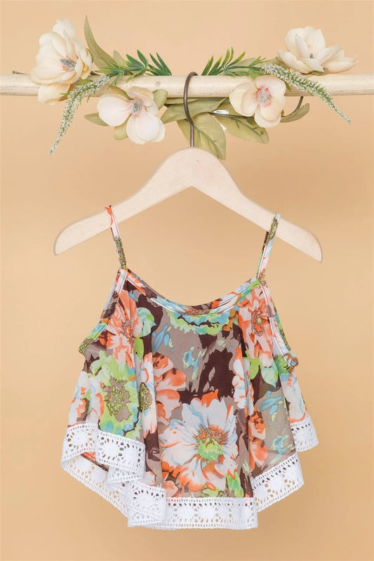 Toddler Girls Multi Brown Floral Print Cami Top / 2-1-3-2 - Tasha Apparel Wholesale