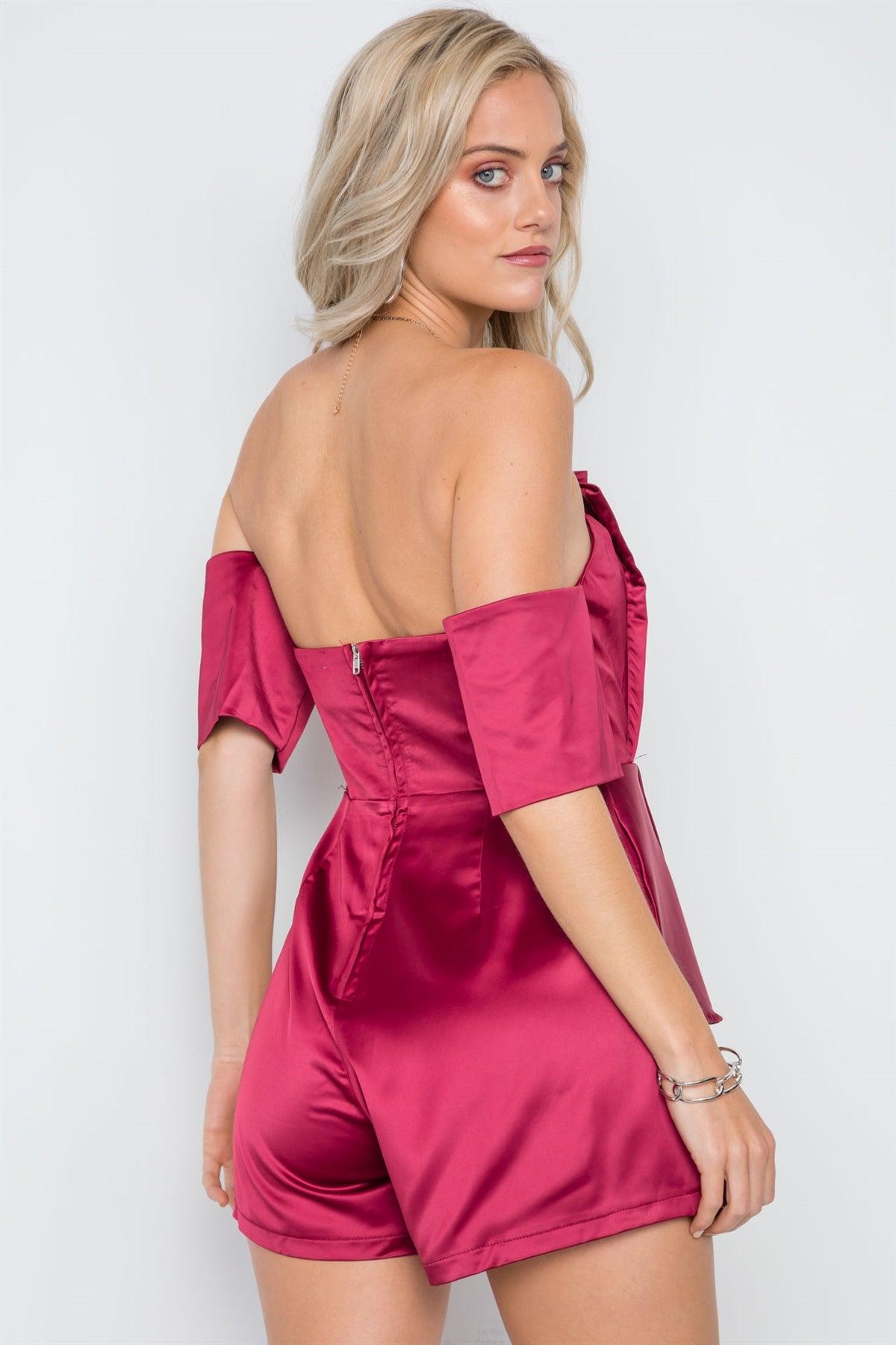 Wine Layered Off-The-Shoulder Evening Romper /1-3-2-1
