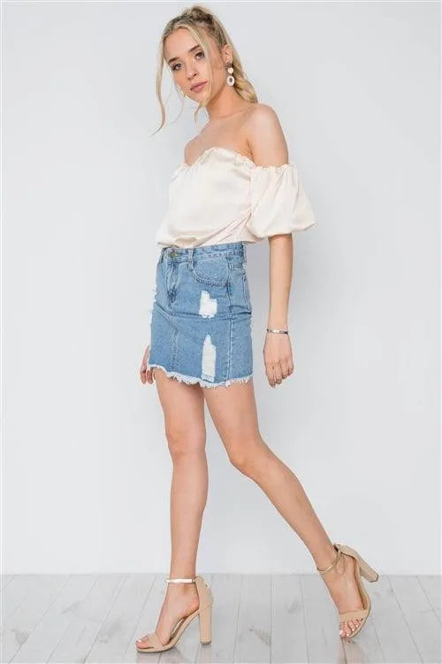 Champagne Off-The-Shoulder Sweetheart Bodysuit /2-1-1 - Tasha Apparel Wholesale