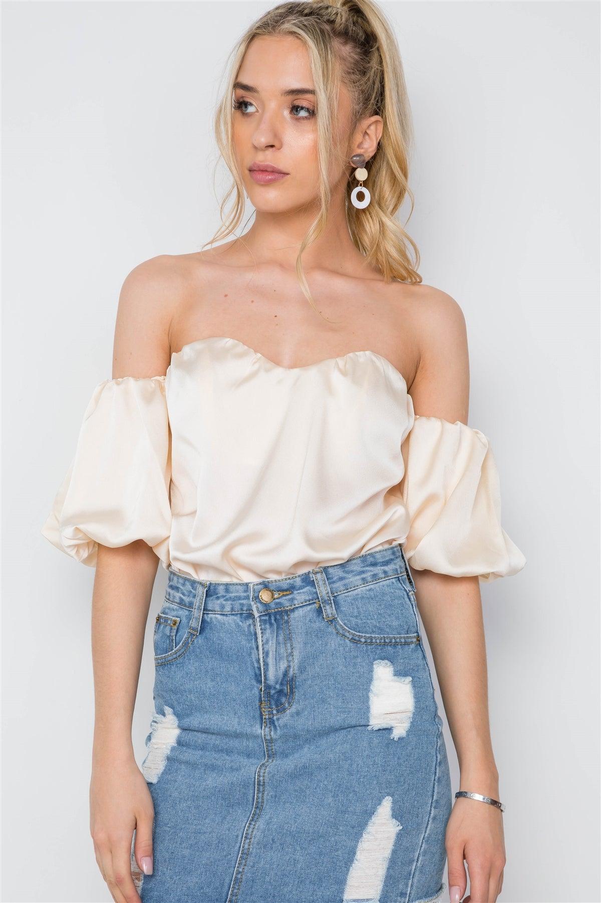 Champagne Off-The-Shoulder Sweetheart Bodysuit /2-1-2