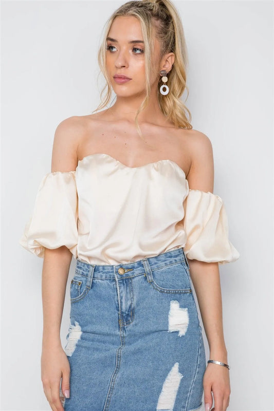 Champagne Off-The-Shoulder Sweetheart Bodysuit /2-1-2 - Tasha Apparel Wholesale
