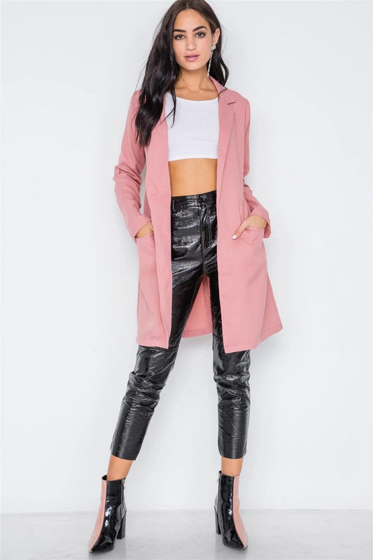 Dark Blush Solid Long Sleeve Longline Jacket /1-1-1 - Tasha Apparel Wholesale