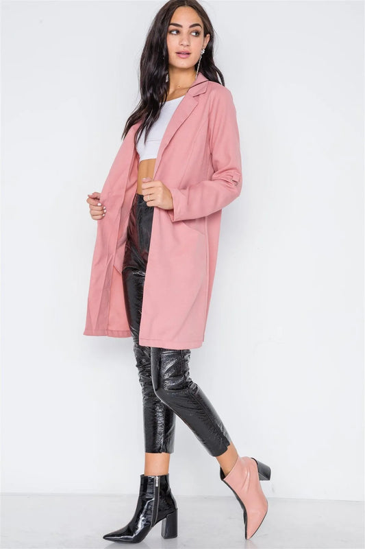 Dark Blush Solid Long Sleeve Longline Jacket /2-3-2 - Tasha Apparel Wholesale