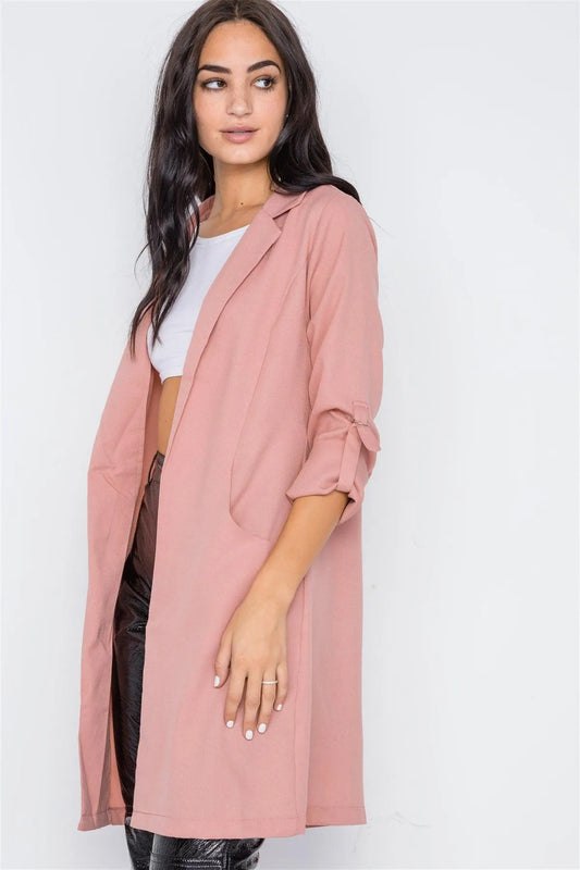 Blush Solid Long Sleeve Longline Jacket /3-2 - Tasha Apparel Wholesale