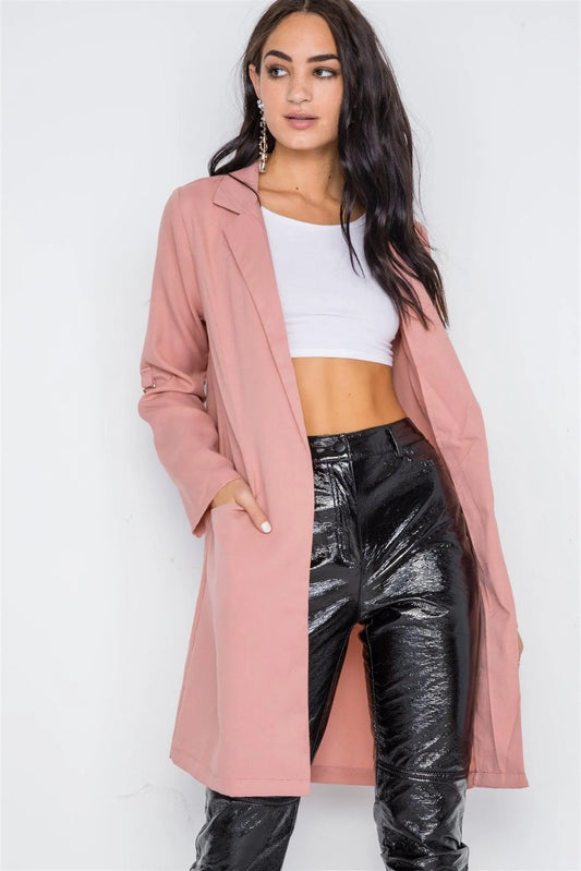 Blush Solid Long Sleeve Longline Jacket /2-2-2 - Tasha Apparel Wholesale