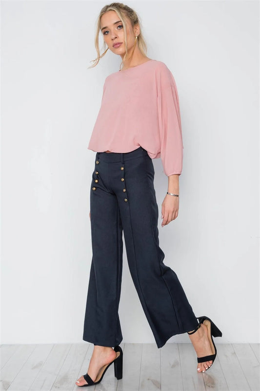 Blush Combo Lace Chiffon Batwing Bodysuit /2-1-2 - Tasha Apparel Wholesale
