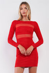 Sexy Red Mesh Inserts Cut-Out Back Bodycon Mini Dress /3-2-2