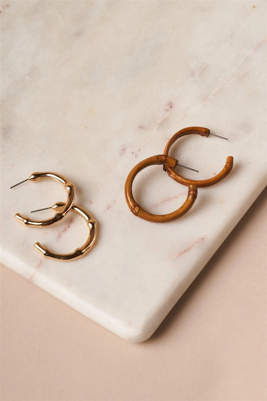 Bamboo Gold Small Bamboo Hoop Earrings /1 Pair - Tasha Apparel Wholesale