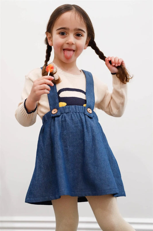 Toddler Girls Indigo Cotton Denim Crisscross Back Suspender Skirt /1-2-1 - Tasha Apparel Wholesale