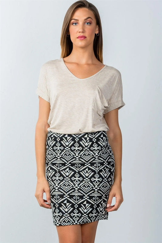 Black and Ivory Geometric Mini Skirt / 3-4 - Tasha Apparel Wholesale