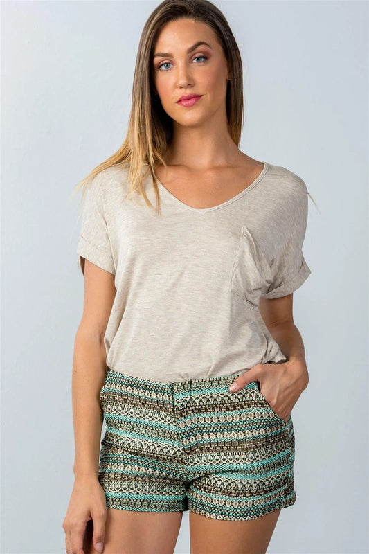 Green And Gold Metallic Tweed Shorts / 2-4 - Tasha Apparel Wholesale
