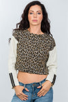 Animal Leopard Print Contrast Sleeve Top / 3-1-2