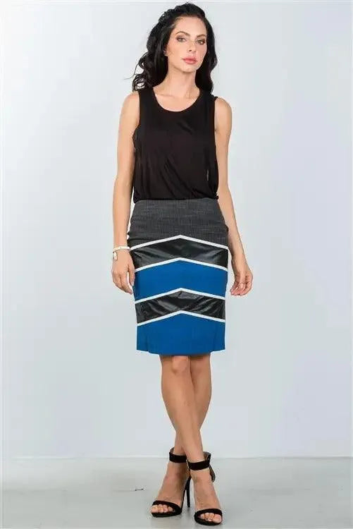 Blue Color-Block Pencil Elegant Midi Skirt - Tasha Apparel Wholesale