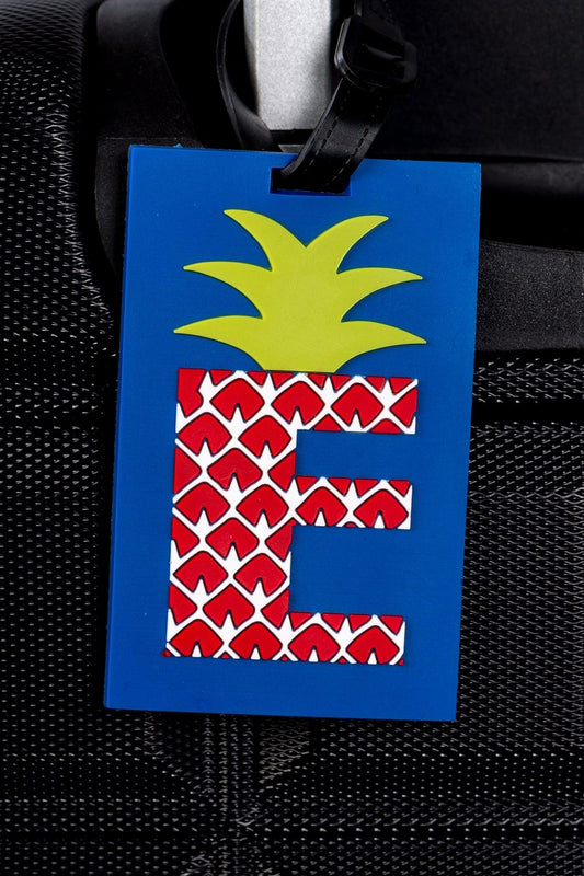 Blue Pineapple Initial Letter "E" Luggage Tag / 3 pieces