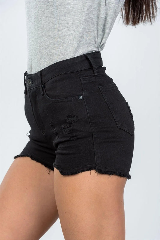 Black Distressed High Waisted Short / 2-1-2 - Tasha Apparel Wholesale