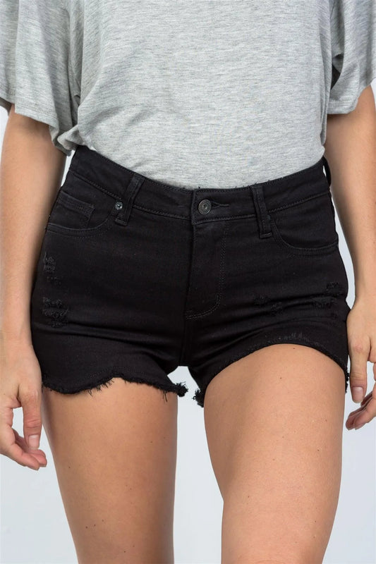 Black Distressed High Waisted Short - Tasha Apparel Wholesale