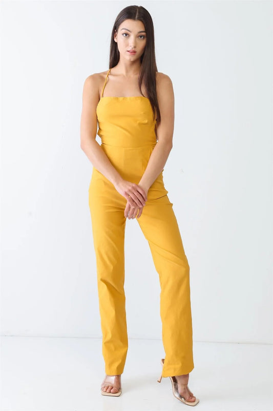 Elasticized Sleeveless Back Lace Down Jumpsuit /3-2-1 - Tasha Apparel Wholesale