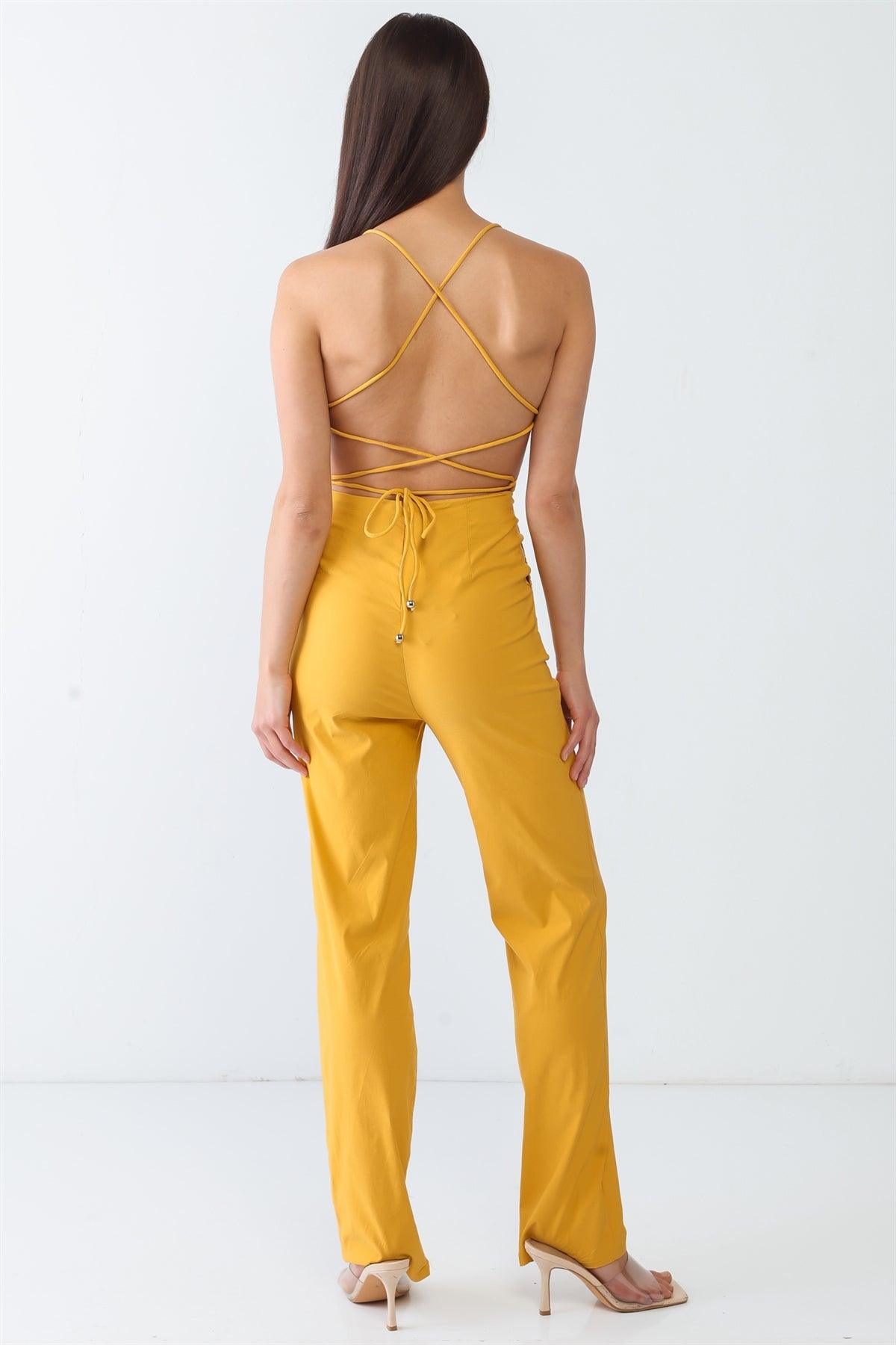 Yellow Elasticized Sleeveless Back Lace Down Jumpsuit /3-2-1