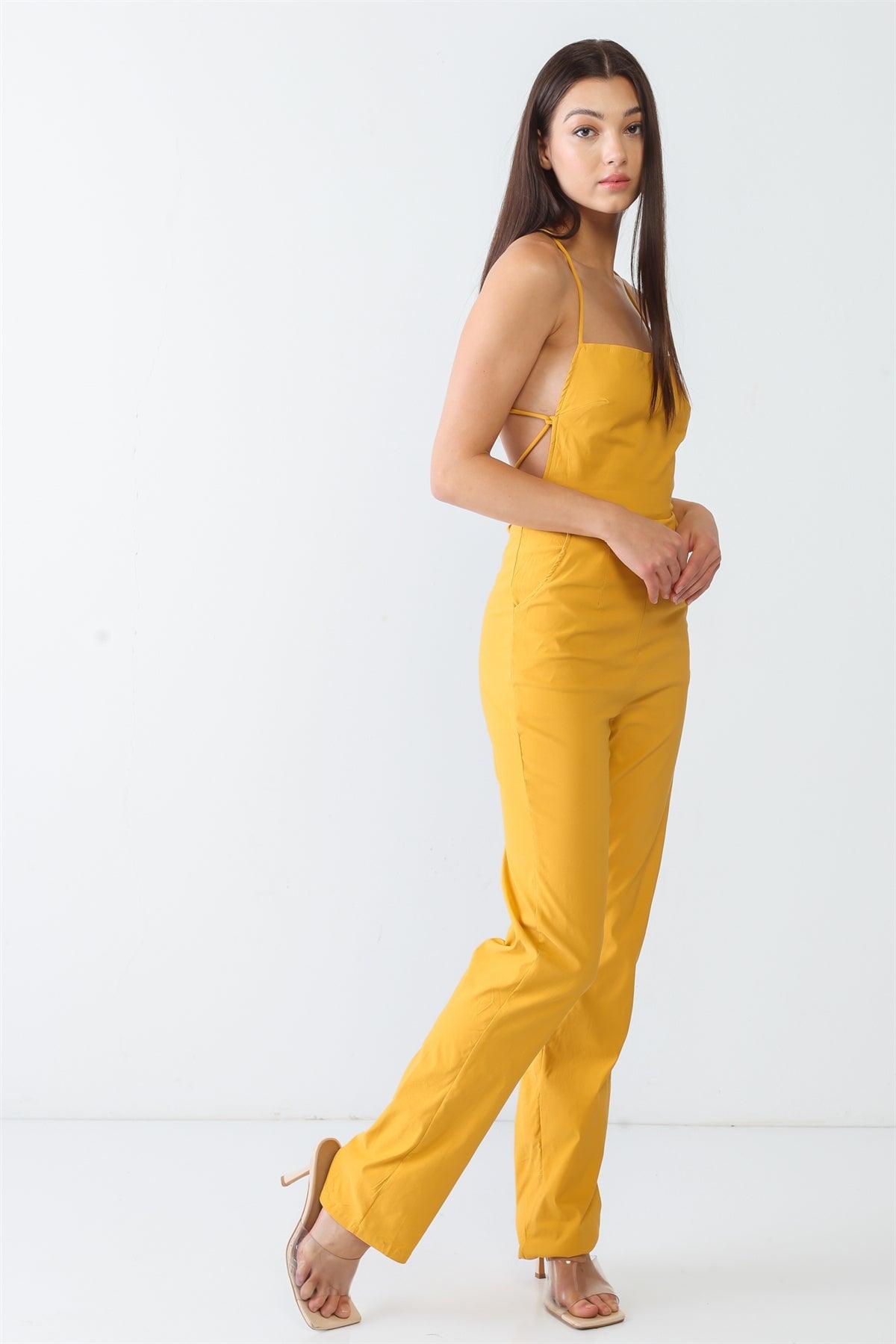 Yellow Elasticized Sleeveless Back Lace Down Jumpsuit /3-2-1