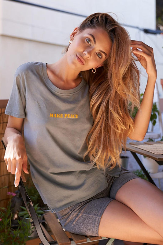 Kale Short Sleeve Crew Neck "Make Peace" T-Shirt - Tasha Apparel Wholesale