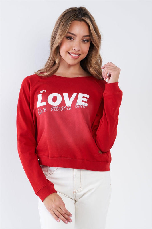 Samba Red "I Am Love, Love Attracts Love" Long Sleeve Crew Neck Top - Tasha Apparel Wholesale