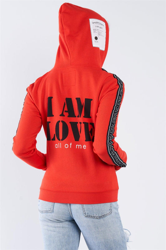 Apple Red "I Am Love, All Of Me" Long Sleeve Hoodie - Tasha Apparel Wholesale