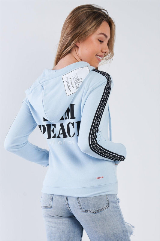 Baby Blue "I Am Peace, All Of Me" Graphic Hoodie - Tasha Apparel Wholesale