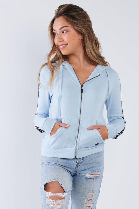 Baby Blue "I Am Peace, All Of Me" Graphic Long Sleeve Hoodie - Tasha Apparel Wholesale