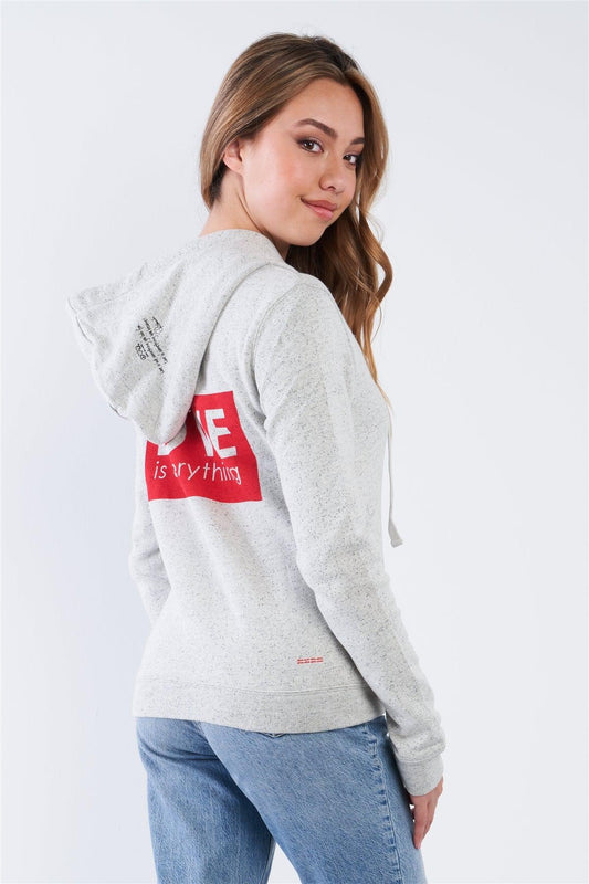 Heather Grey Long Sleeve "Love Is Everything" Zip Up Hoodie - Tasha Apparel Wholesale