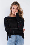 Black Colorblock Scoop Neck Long Sleeve Knit Sweater - Tasha Apparel Wholesale