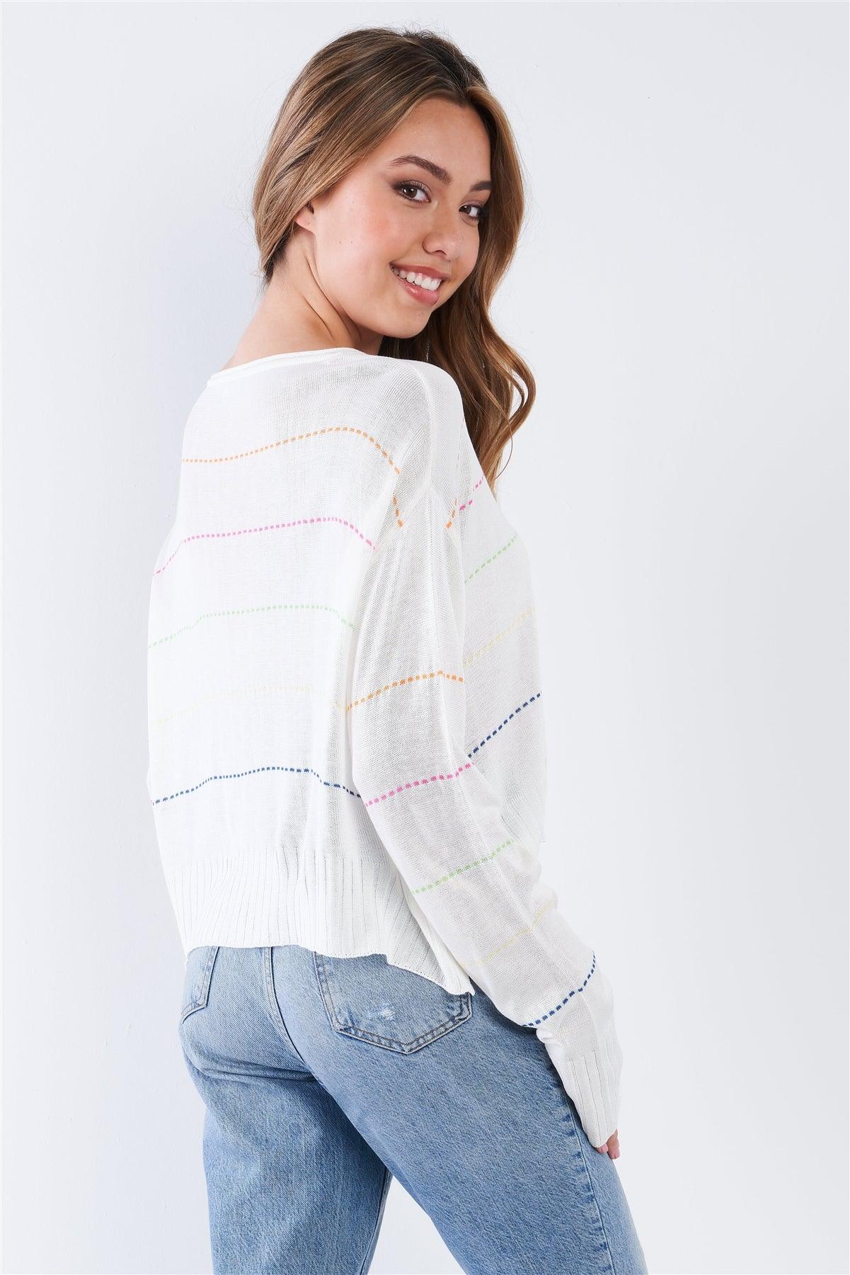Natural Colorblock Scoop Neck Long Sleeve Knit Sweater