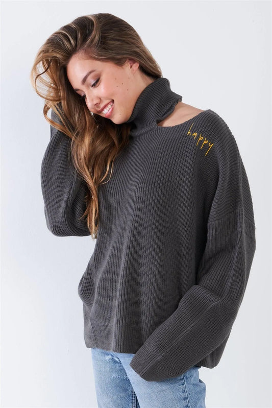 Turtleneck Oversized Dolman Sleeves Knit Sweater - Tasha Apparel Wholesale