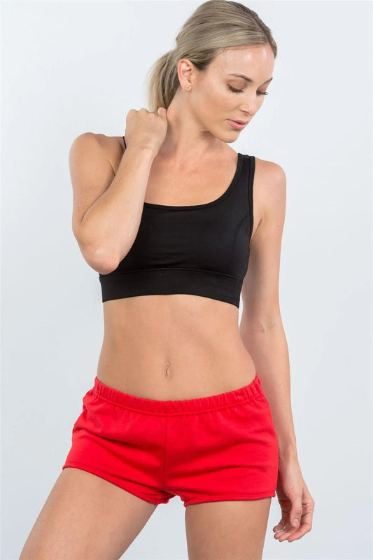 Red Curved Hem Active Shorts / 3-2-1 - Tasha Apparel Wholesale