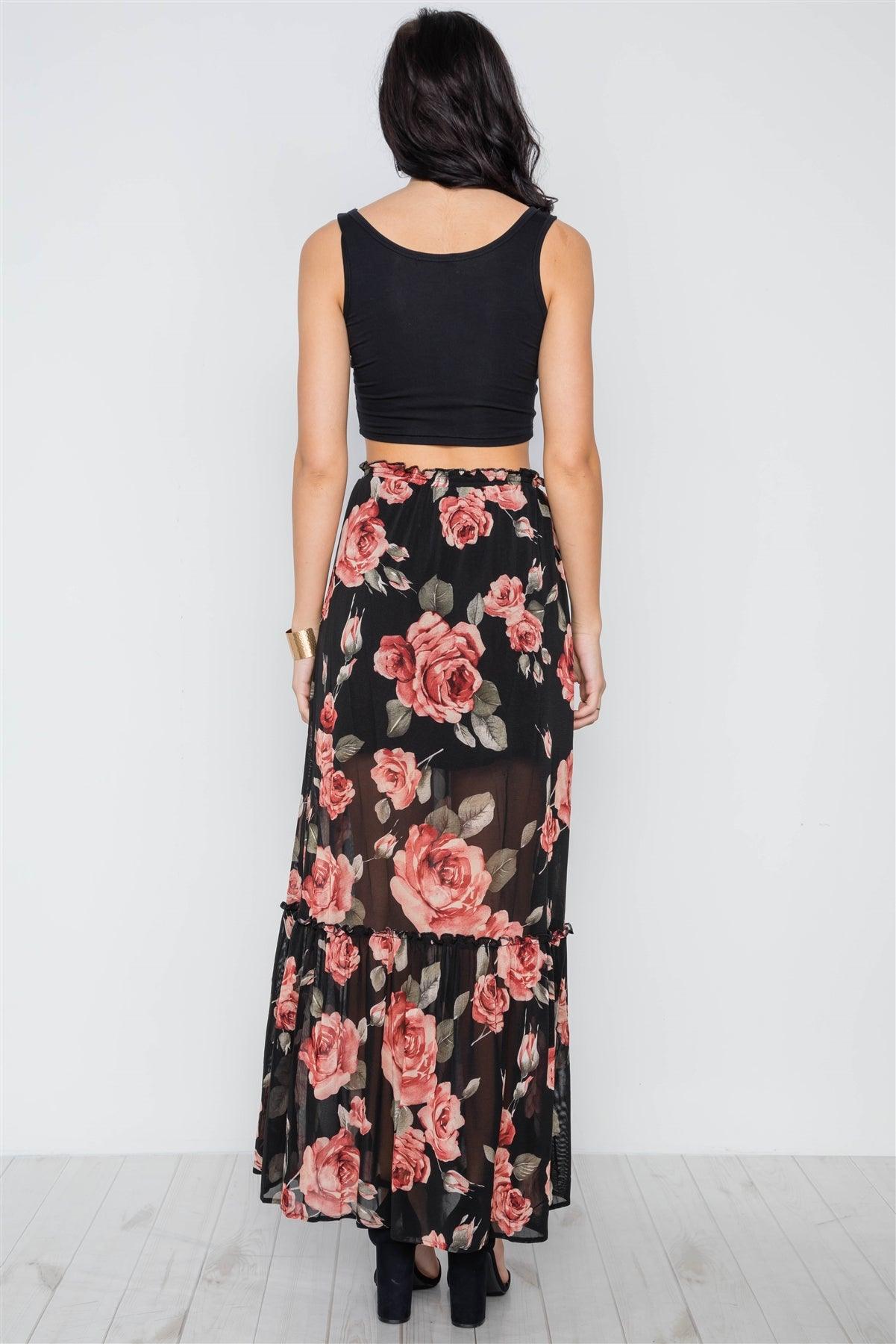 Black Rose Print Mash Maxi Skirt /1-1-2