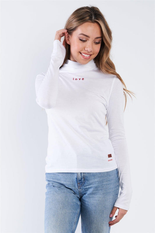 Long Sleeve "LOVE" Message Thumbhole Turtleneck Top - Tasha Apparel Wholesale