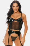 Black Vinyl Mesh Three Piece Set Lingerie /2-2 - Tasha Apparel Wholesale