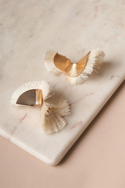 Gold Ivory Retro Chic Twisted Statement Earrings /1 Pair - Tasha Apparel Wholesale