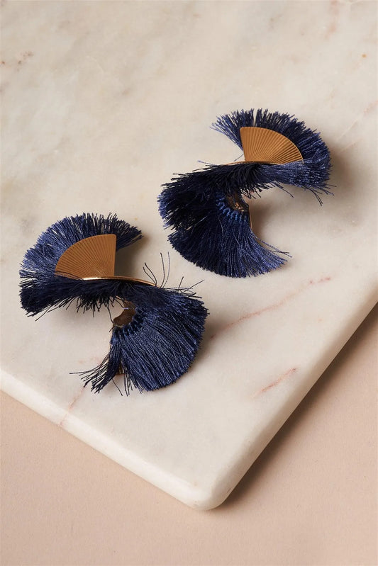 Gold-Navy Retro Chic Twisted Statement Earrings /5 Pairs - Tasha Apparel Wholesale