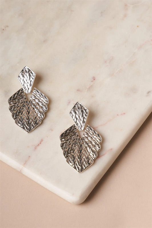 Silver Metallic Structured Leaf Drop Earrings /3 Pairs - Tasha Apparel Wholesale