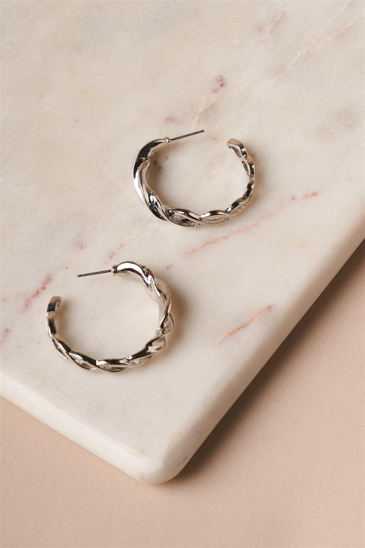 Silver Hoop Twist Earrings /1 Pair