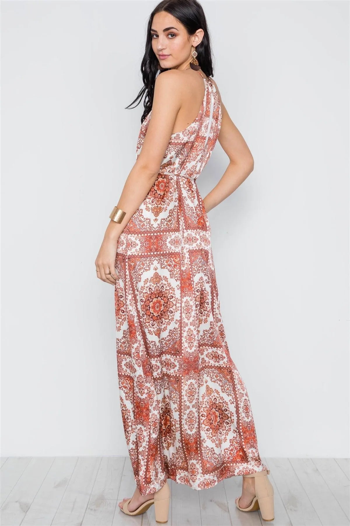 Cream Multi Paisley Print Cami Self Tie Maxi Dress /3-2-1 - Tasha Apparel Wholesale